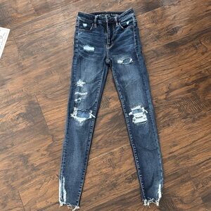 American Eagle Women's Dark Blue Distressed Skinny Jeans